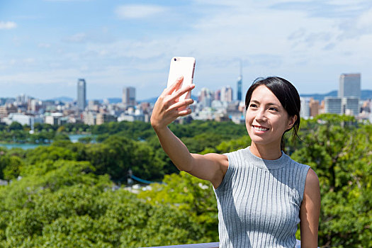 女人,手机,福冈,城市