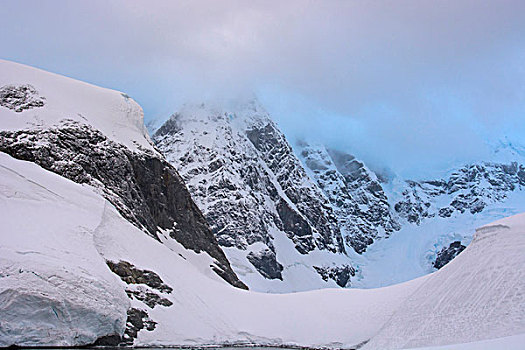 南极,乐园,港口,雪山,云,日出