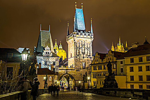 城镇,桥,塔,查理大桥,大教堂,布拉格城堡,拉德肯尼,夜景,历史,中心,布拉格,波希米亚,捷克共和国,欧洲