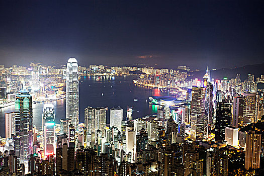 天际线,城市,现代,香港,夜晚