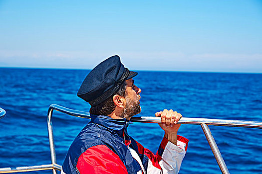 胡须,水手,男人,航行,海洋,船,船长,帽,看,地平线
