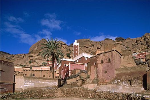 摩洛哥,靠近,塔夫罗特,清真寺,石头,悬崖,背影