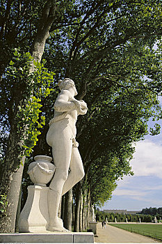 雕塑,排,树,凡尔赛宫,法国
