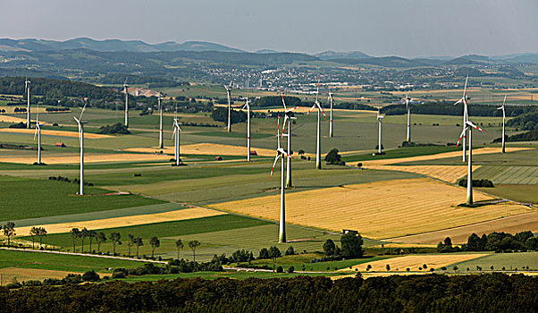 航拍,风轮机,风电场,帕德博恩,藻厄兰,北莱茵威斯特伐利亚,德国,欧洲
