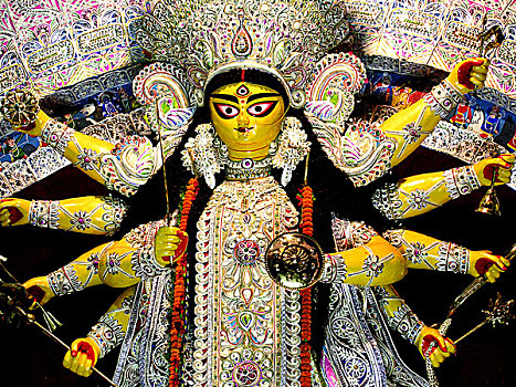 神像,女神,长,节日,加尔各答,印度,十月,2007年