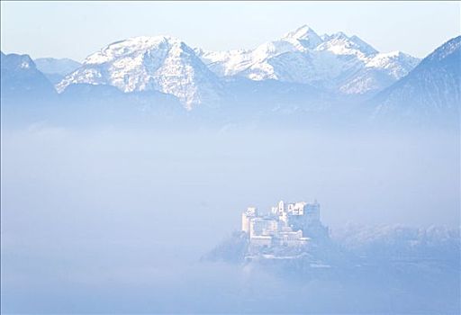 堡垒,霍亨萨尔斯堡城堡,雾,萨尔茨堡,奥地利