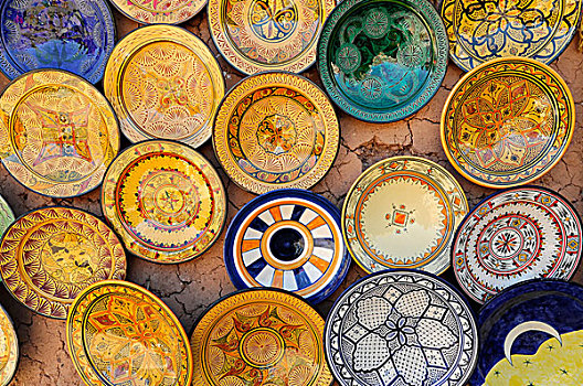 陶瓷碗,纪念品,销售,货摊,艾本哈杜古城,摩洛哥,非洲