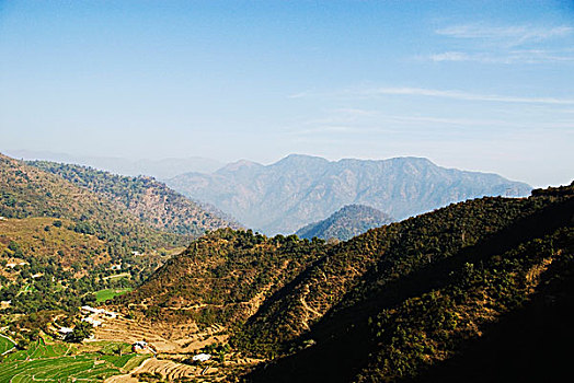 全景,山脉,里虚克虚,地区,北阿坎德邦,印度