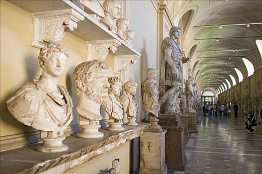走廊,半身像,梵蒂冈,博物馆,罗马,拉齐奥,意大利,欧洲