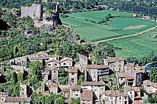 法国,斜切短通心面,中世纪,乡村,城堡,俯视