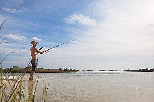 成熟,男人,钓鱼,堡垒,佛罗里达,美国