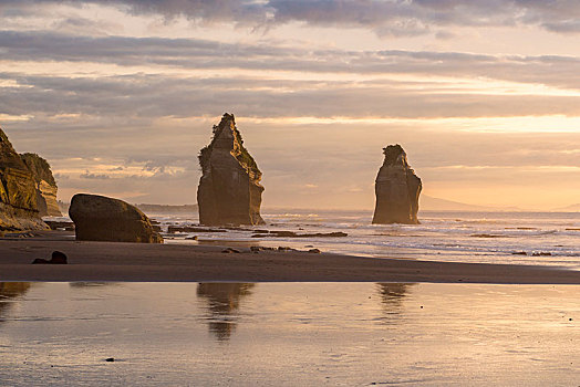 岩石构造,日落,塔拉纳基,北岛,新西兰,大洋洲