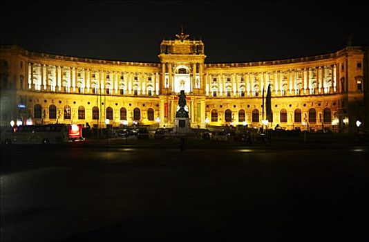 奥地利,国家图书馆,霍夫堡皇宫,夜晚,维也纳,欧洲