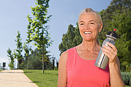 成年,女人,跑步者,水瓶