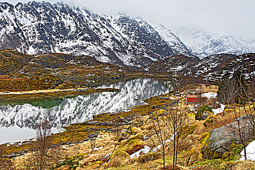 平和,遥远,雪,山景,挪威