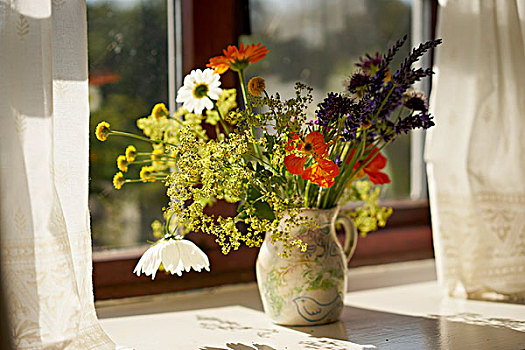 插花,罐,花瓶,花园,花,窗,光线