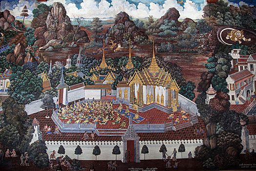 壁画,画廊,庙宇,玉佛寺,寺院,皇宫,大皇宫,曼谷,中心,泰国,亚洲
