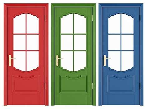 红色,绿色,蓝色,经典,门,隔绝,白色背景