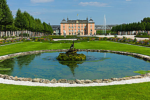 喷泉,雕塑,城堡,花园,施威琴根,18世纪,巴登符腾堡,德国,欧洲