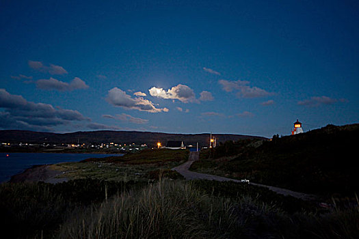 满月,灯塔,港口,西海岸,布雷顿角岛,新斯科舍省,加拿大