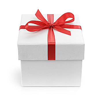 白色,礼品包装纸,盒子,红丝带,蝴蝶结,隔绝,白色背景
