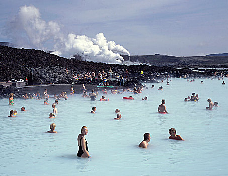 冰岛,雷克雅奈斯,半岛,蓝色泻湖,沐浴,人
