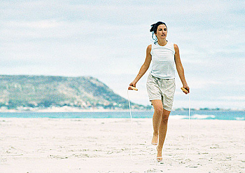 女人,跳绳,海滩