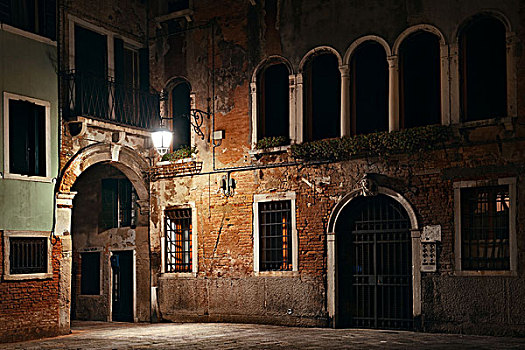 威尼斯,小路,夜晚,历史,建筑,意大利