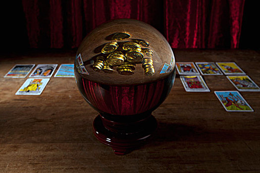 水晶球,金币,反射,塔罗牌,背景
