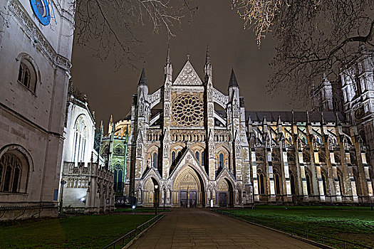 威斯敏斯特大教堂,晚上,伦敦,英国