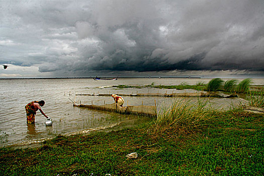 风景,旁边,河,达卡,孟加拉,七月,2009年