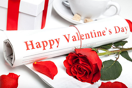 高兴,情人节,报纸,红玫瑰