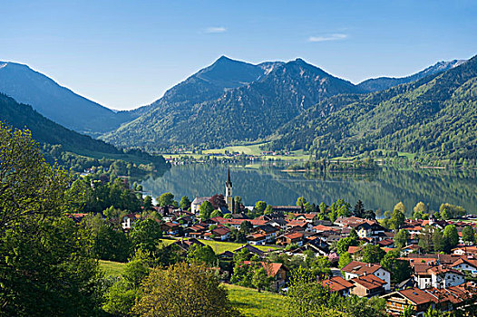景色,湖,乡村,巴伐利亚阿尔卑斯山,上巴伐利亚,巴伐利亚,德国,欧洲