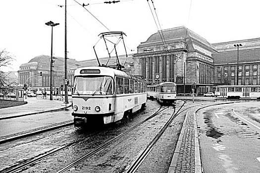 有轨电车,正面,火车站,莱比锡,东德,民主德国,欧洲