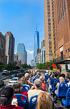 纽约,旅游大巴,看,新世界,贸易中心,建筑,市区,曼哈顿