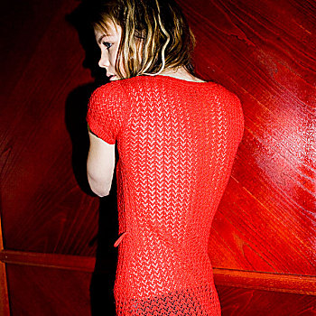 女人,穿,红裙