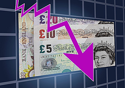 英镑,钞票,曲线,箭头,象征,汇率,向下,英国,经济