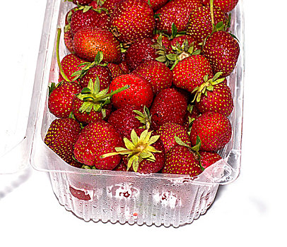草莓,塑料容器,侧面视角