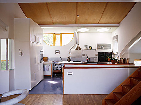 白色,厨房,区域,楼梯,房间,木质,地面