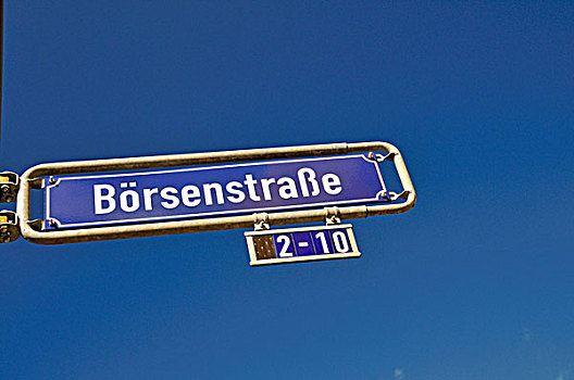 街道,标识,蓝色,天空,金融区,法兰克福,黑森州,德国,欧洲