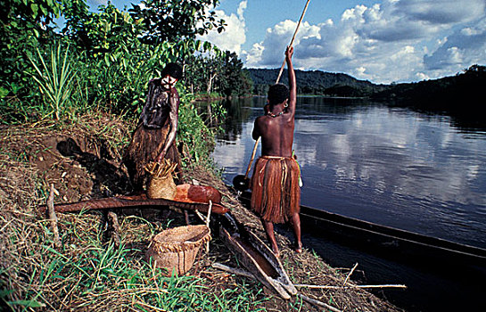 亚洲,巴布亚新几内亚,土著,到达,独木舟