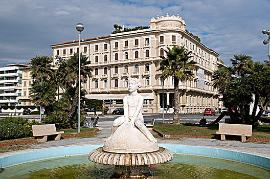 喷泉,正面,酒店,普林西比,皮埃蒙特区,维亚雷娇,里维埃拉,托斯卡纳,意大利,欧洲