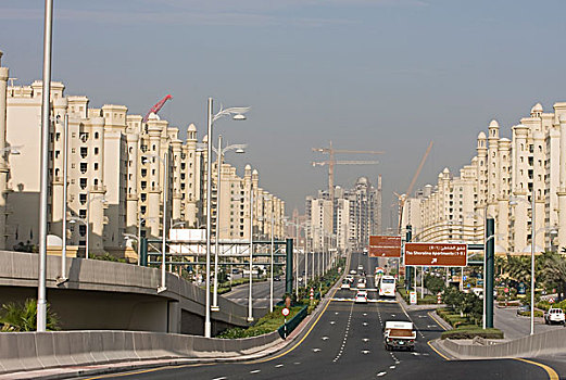 阿联酋,迪拜,主路,棕榈树,复杂,公寓楼
