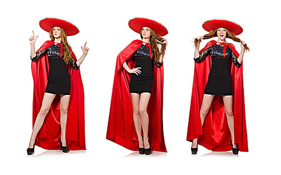 墨西哥人,女人,红色,衣服,白色背景