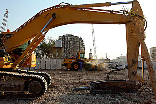 重型机械,毁坏,区域,中心,多哈,卡塔尔,十一月,2009年,道路,重建,程序