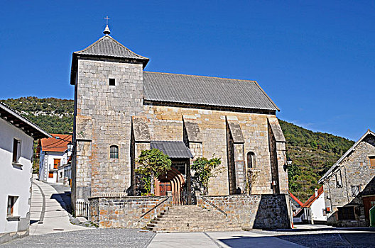 教堂,山谷,比利牛斯山脉,纳瓦拉,西班牙,欧洲