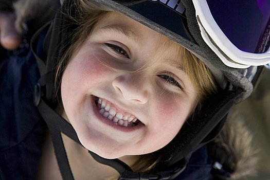 女孩,滑雪护目镜,微笑