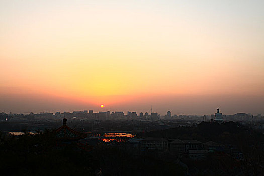 日落,北海白塔,北海公园,景山公园,中国,北京,全景,地标,传统
