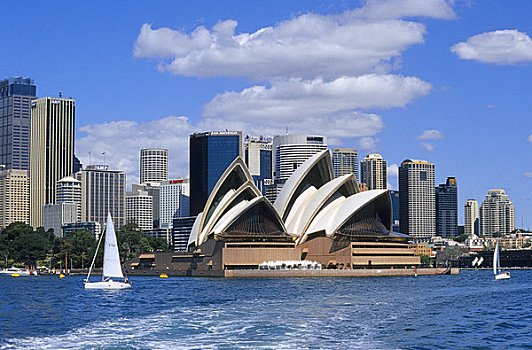 澳大利亚,悉尼,剧院,城市天际线,帆船