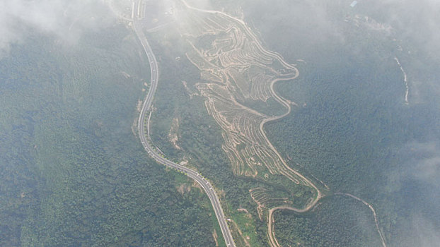 山东省日照市,云雾环绕下的盘山公路恍如仙境